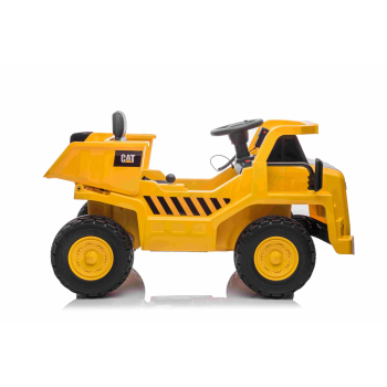 Wywrotka Caterpillar na akumulator dla dzieci Żółty + Ruchomy kiper + Łopatka + Megafon + Audio LED + Ekoskóra